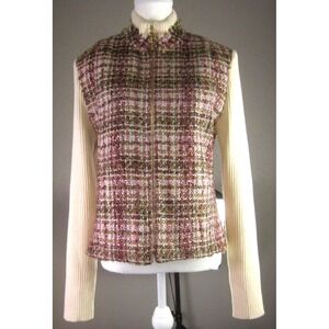 St John Sport Womens L Tweed Jacket Marie Gray Wool Blend Zip Knit Pockets READ